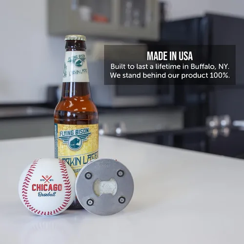 Miniatura 7 de Abrebotellas Chicago C, hecho de una pelota de béisbol real, el abrelatas de béisbol, captador de tapas, imán para nevera