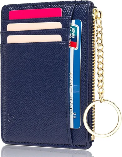 Miniatura 17 de Tarjetero delgado con bloqueo RFID, billetera de bolsillo pequeño, con cremallera Keychian para monedero, monedero y tarjetero para mujeres y hombres