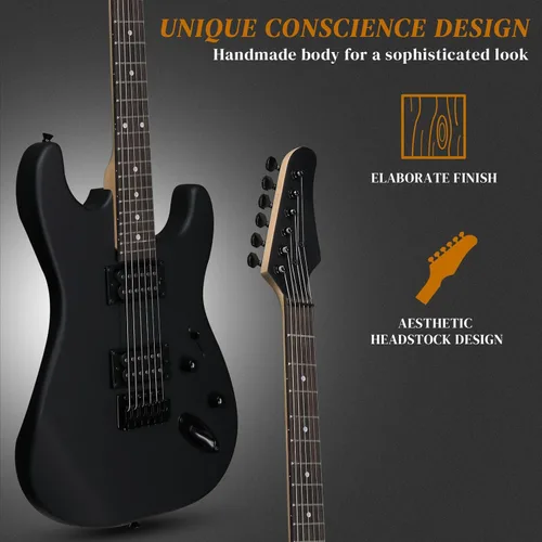 Miniatura 6 de Ktaxon Kit de guitarra eléctrica, pastillas H-H de 39 pulgadas para principiantes con amplificador de 20 W, cejilla de guitarra, bolsa, correa