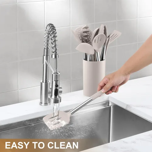 Miniatura 9 de LIANYU Juego de 15 utensilios de cocina con soporte, herramientas de cocina de silicona con mango de acero inoxidable, utensilios resistentes al