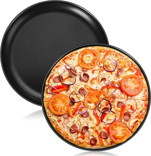 P&P CHEF Pizza Pan Set of 2, Stainless Steel Pizza Tray, Round Pizza Plate For Pie Cookie Pizza Cake, Non Toxic & Heavy Duty, Dishwasher Safe & Easy