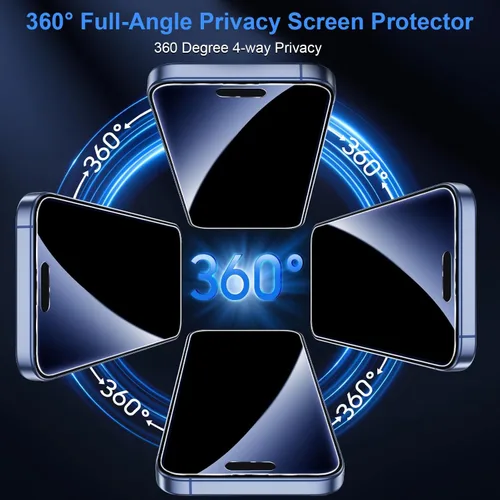 Miniatura 2 de OneFish Protector de pantalla para iPhone 13 Pro Max / 14 Plus de privacidad, vidrio templado antiespía de 4 vías de 360°, dureza 9H, bordes