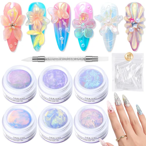 Miniatura 15 de SAVILAND Kit de Gel de Uñas Constructor Sólido No Pegajoso: Kit de Inicio de Arte de Uñas 3D Escultura de Uñas Gel Sólido Duro de Larga Duración
