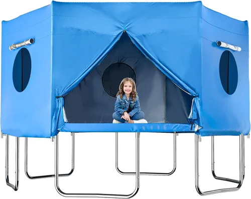 Tienda de campaña para cama elástica de 14 pies con 6 postes rectos, Oxford de alta calidad con revestimiento de protección solar, cubierta de