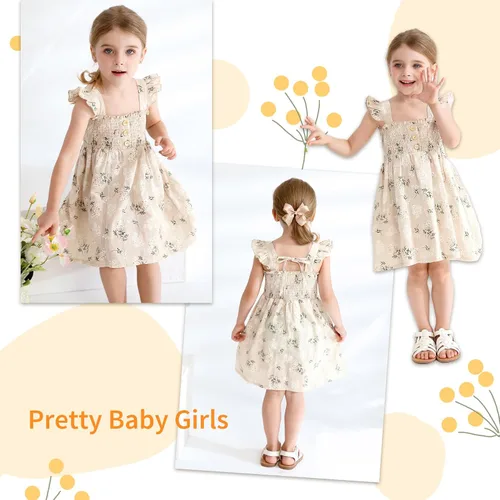 Miniatura 3 de JEELLIGULAR Vestido para niña pequeña, con volantes, sin mangas, con botones, vestido de verano para playa, casual, acampanado, vestido de verano