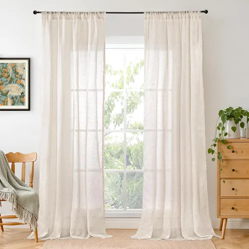 Miniatura 51 de BGment Cortinas de lino café de 30 pulgadas de largo para ventana pequeña, cortinas de media ventana beige semitransparentes ligeras con bolsillo