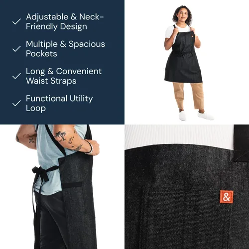 Miniatura 4 de hedley & bennett Delantal con babero cruzado - Delantal de chef con bolsillos - 100% Algodón Denim, 8oz - Negro Abalone