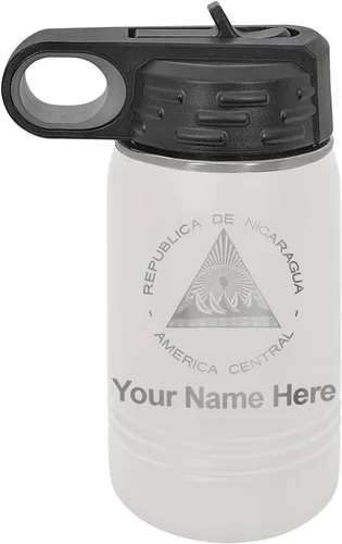 Miniatura 12 de LaserGram Botella de agua personalizada, bandera de Nicaragua, acero inoxidable de doble pared aislada al vacío con popote superior, regalo grabado