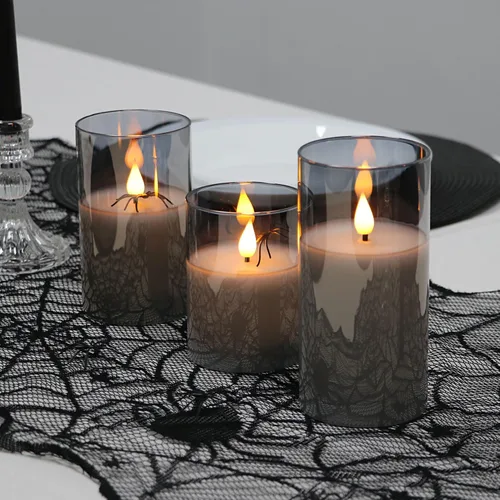 Miniatura 6 de Rhytsing Velas LED de cristal gris operadas por baterías con control remoto, juego de regalo de vela sin llama, luz blanca cálida - Incluye 6