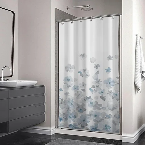 Miniatura 5 de Sunlit Design 36 x 72 Pulgadas Cortina de Ducha Azul y Gris Pequeña para Estacionamiento, Cortinas de Baño Estrechas de Medio Tamaño para RV