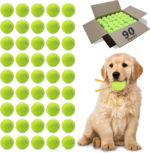 Miniatura 13 de Magicorange Pelotas de tenis para perros, paquete de 90 pelotas de 6.35 cm con sonido para ejercicio de búsqueda, pelota de goma natural