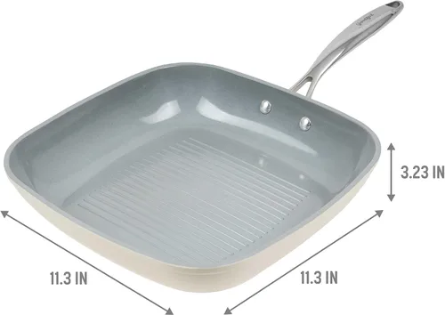 Miniatura 3 de Goodful Sartén antiadherente de cerámica de 11 pulgadas, ollas y sartenes aptas para lavavajillas, mango de acero inoxidable de agarre cómodo, Crema