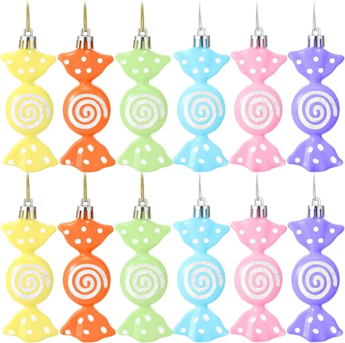 Miniatura 18 de Threan 12 piezas de adornos de caramelo de Navidad para decoración de árbol colgante, bastón de caramelo brillante, adorno de Navidad de menta