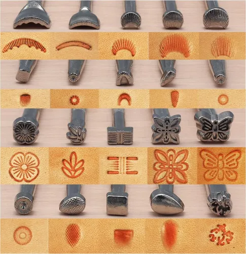 Miniatura 3 de Kit de herramientas de estampado de cuero, juego de punzones de cuero de diferentes formas, kit de herramientas de tallado de cuero con martillo