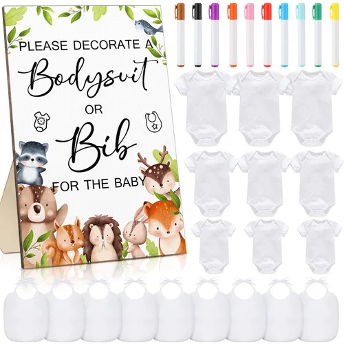Miniatura 12 de Roowest 35 Piezas Baberos para Baby Shower Juegos Diseño Letrero de Madera para Juego de Fiesta de Baby Shower DIY Letrero de Body 15 Baberos