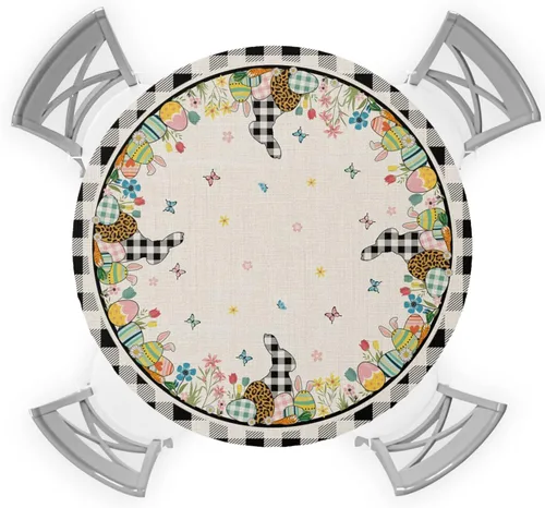 Miniatura 19 de Mantel redondo ajustado con diseño floral de mandala aguamarina, estilo étnico bohemio con borde elástico, impermeable, mantel circular de flores