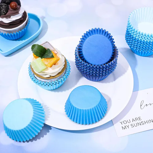 Miniatura 4 de Whaline 600 Piezas Forros Azules para Cupcakes Degradado Azul Portadores de Moldes para Hornear Envoltorios para Cupcakes Forros para Muffins