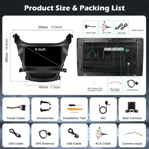 Miniatura 7 de [4+64G] Android 15 Estéreo de coche para Hyundai Elantra 2014 2015 2016, Hikity 9 pulgadas IPS pantalla táctil Elantra Radio inalámbrico Carplay