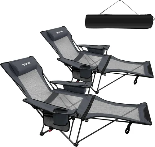 Miniatura 20 de Silla de camping reclinable de 4 posiciones con reposapiés, cómoda para adultos, tumbona plegable de 265 libras, silla de playa de malla con bolsa
