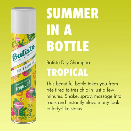 Miniatura 6 de Batiste Champú seco, fragancia tropical, refresca el cabello y absorbe el aceite entre lavados, champú sin agua para mayor textura y cuerpo