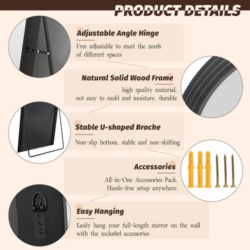 Miniatura 6 de Antok Espejo de Cuerpo Completo 76"×41" Espejo de Piso Espejo Alto de Pie, Espejo Grande Arqueado de Pie, Espejos de Cuerpo Completo Independientes