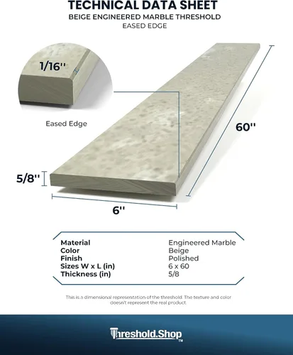 Miniatura 6 de Borde de ducha de 60 pulgadas Umbral de mármol de ingeniería beige para sistemas de bandeja de ducha Schluter Kerdi y azulejos Redi