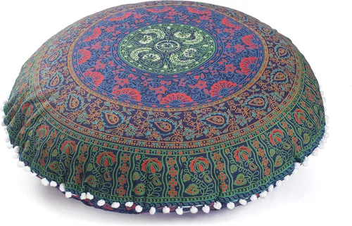 Miniatura 2 de Popular Handicrafts Funda de cojín de suelo – Fundas de puf redondas grandes con estampado hippie – Funda de meditación, otomana, funda decorativa