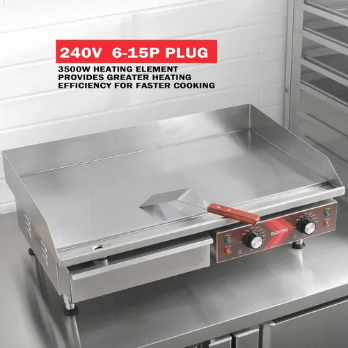Miniatura 2 de EGGKITPO Plancha eléctrica comercial de 29 pulgadas, parrilla grande para encimera, 240 V, 3500 W, antiadherente, parrilla Teppanyaki de acero