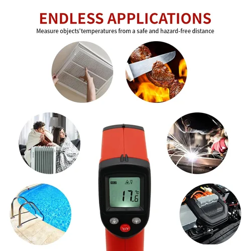 Miniatura 5 de MEASUREMAN Termómetro infrarrojo (no para humanos), pistola de temperatura de tamaño estándar, termómetro láser digital sin contacto, 58℉~752℉(-58.0
