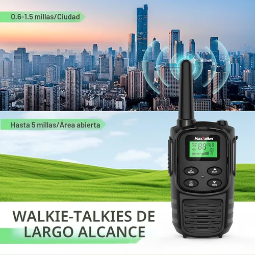 Miniatura 4 de Walkie Talkies MaxTalker de largo alcance para adultos, MT10 Walkie Talkies recargables FRS de 2 vías, NOAA, batería de 1200mAh Li-ion con cable