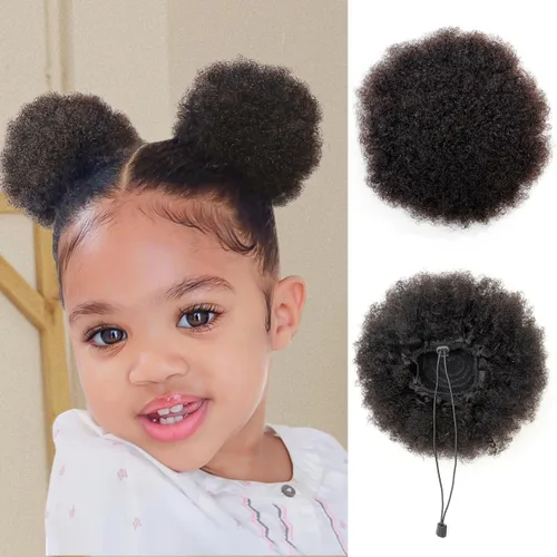Miniatura 20 de Cola de caballo de cabello humano con cordón para mujeres negras, extensión de cabello humano rizado 4C, 8 pulgadas, aspecto natural, añade volumen