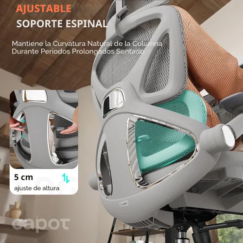 Miniatura 2 de CAPOT Silla de Oficina Ergonómica de Malla, Silla de Escritorio de Respaldo Alto con Soporte Lumbar Ajustable 400lbs, Brazos Abatibles 4D, 3 Gris