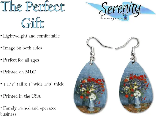 Miniatura 31 de Van Gogh - Juego de aretes colgantes divertidos Lindos aretes de joyería para niñas y mujeres Impresión de doble cara Regalo de cumpleaños