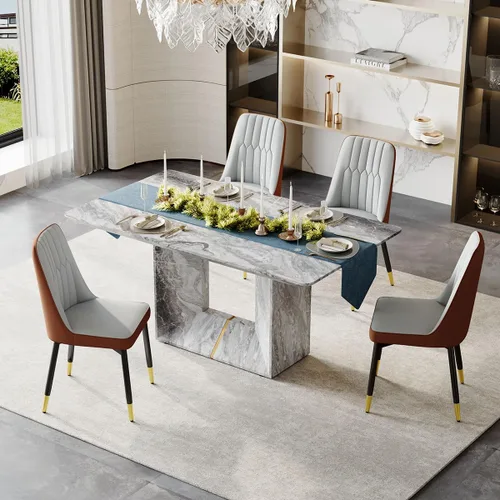 Miniatura 21 de Conjunto de mesa de comedor MUUOKY para 4, mesa de cocina de 63'' y sillas para 4, conjunto de mesa gris y 4 sillas modernas, adecuado para comedor