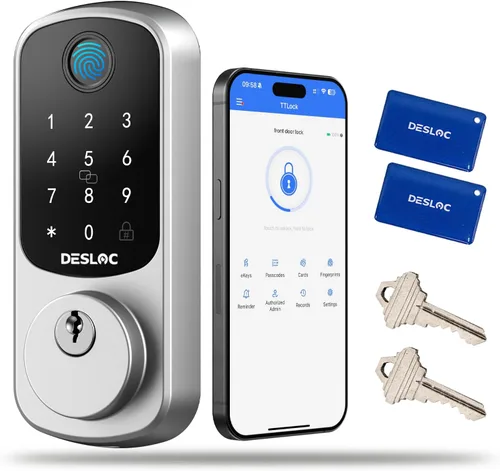 Miniatura 10 de DESLOC Smart Lock B200 versión WiFi, cerradura de puerta de entrada sin llave de huellas dactilares, control remoto de aplicación, cerraduras Negro