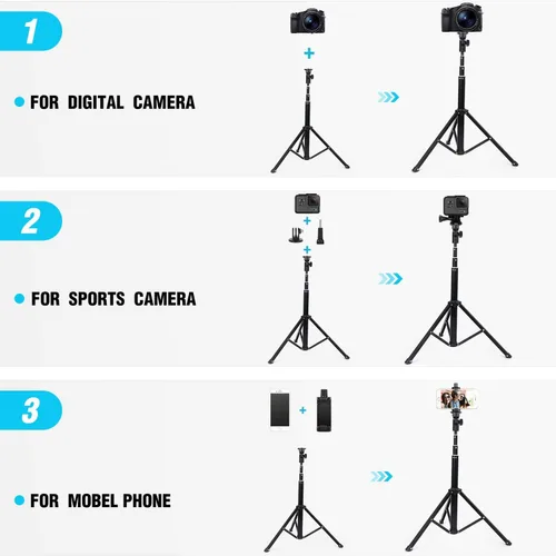 Miniatura 5 de Yesker Trípode para selfie stick para iPhone Android de 52 pulgadas extensible para teléfono con control remoto Selfie Stick Equipo de grabación