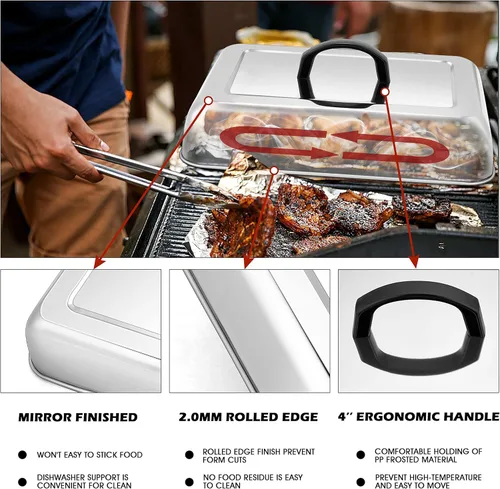 Miniatura 3 de HaSteeL Cúpula de fusión de 13 x 9.75 pulgadas y prensa de hamburguesas de 8 x 4 pulgadas, cubierta de vapor rectangular con prensa de tocino