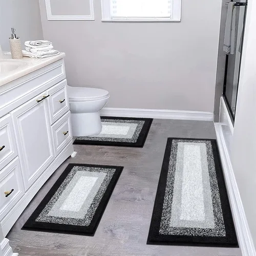 Miniatura 14 de Juegos de alfombras de baño de 3 piezas, alfombras de baño antideslizantes absorbentes, alfombras de baño de felpa extra suaves y esponjosas