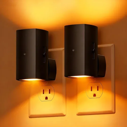 Miniatura 10 de Brightown Paquete de 2 luces nocturnas blancas enchufables a la pared, luz nocturna moderna con enchufe giratorio, sensor de atardecer a amanecer