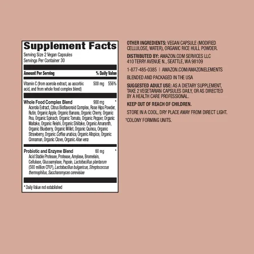 Miniatura 3 de Amazon Elements - Vitamina C integral, 95% fuente de alimentos integrales, ingredientes dietéticos y otros derivados de alimentos integrales
