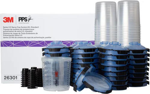 3M PPS 2.0 Kit de taza, tapas y forros para pistola pulverizadora, 26301, estándar, 22 onzas, filtro de 125 micrones, uso para automóviles, muebles,