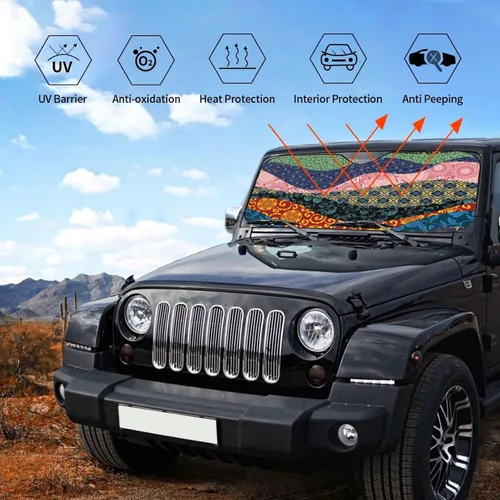 Miniatura 6 de Chinese Wind Wave Stitching Xiangyun Peony Mandala Windshield Shade Blocks UV Rays Keep Cool for Most Sedans SUV Truck Automotive Truck Passenger