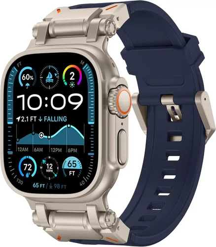 Miniatura 18 de FULLIFE Diseñado para Apple Watch Band Apple Watch Ultra 3/2/1 1.929 in para hombres, bandas de goma de silicona con conector de metal para Apple