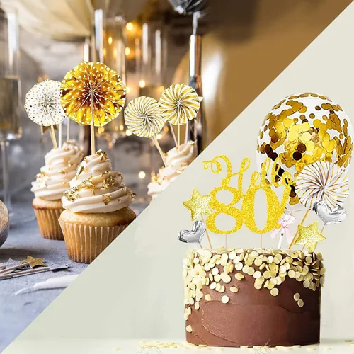 Miniatura 4 de Hello50 - Decoración de cumpleaños para tartas doradas, para hombres y mujeres, decoración de pastel de cumpleaños número 50