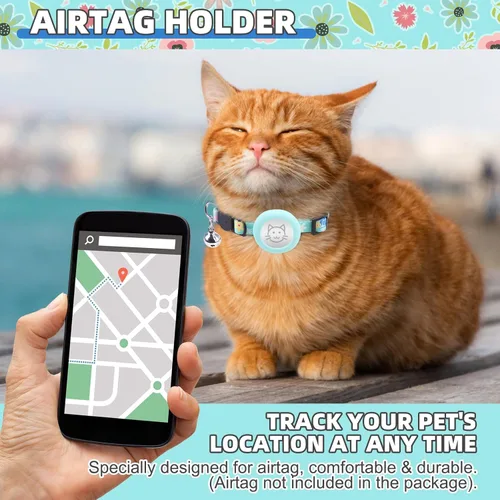 Miniatura 4 de KOOLTAIL Breakaway - Collar de gato con soporte para etiqueta de aire y campanas, collares reflectantes para gatitos, collares de gatitos lindos