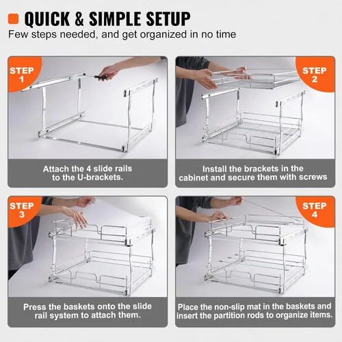 Miniatura 5 de VEVOR Organizador de gabinete extraíble de 2 niveles de 15.7 pulgadas de ancho x 21 pulgadas de profundidad x 3.2 pulgadas de alto, estantes