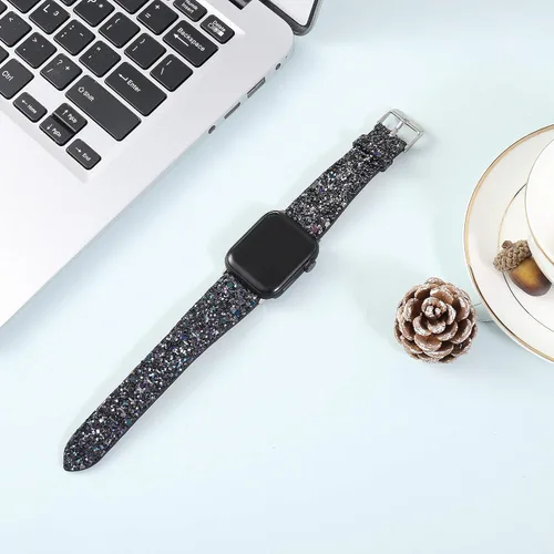 Miniatura 4 de Bling Band Compatible with Apple Watch Bands 38mm 40mm 41mm 42mm 44mm 45mm 46mm 49mm Ultra 3/2/1, Glitter Sparkle Leather Strap For iWatch Band