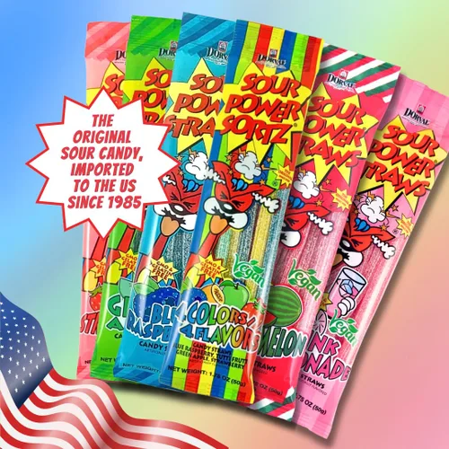 Miniatura 3 de Sour Power Premium Sorbetes de caramelo surtidos – Los caramelos de pajitas agrias originales desde 1985 – 50 g (Paquete de 6) – Vegano,