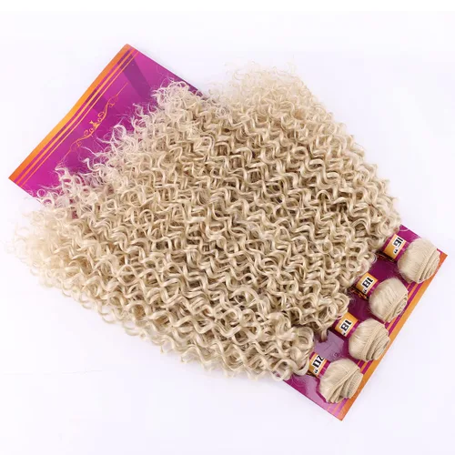 Miniatura 6 de Extensiones de cabello sintético rubio rizado ondulado, paquetes de 16 18 18 20 pulgadas, color 613. Extensiones de trama de cabello sintético Jerry