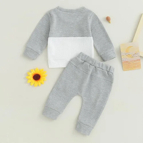 Miniatura 3 de Ropa de bebé niño de 0 a 3 años, sudadera con retazos de gofre, camisa y pantalones, traje de otoño e invierno